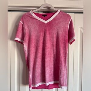 PATRICK ASSARAF | Pink Reverse Spray V-Neck 100% Pima Cotton Tee